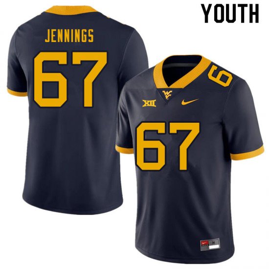 Youth West Virginia Mountaineers NCAA #67 Chez Jennings Navy Authentic Nike Stitched College Football Jersey SD15W81NM